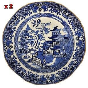 2 Burleigh Ware Blue Willow Salad Plates Dinnerware Tableware England UK 7.5"